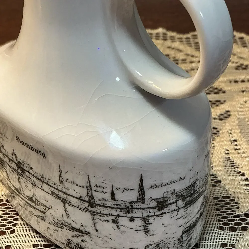 Porzella Vintage Cityscape Small Pitcher Pour Fluted Porcelain Vase